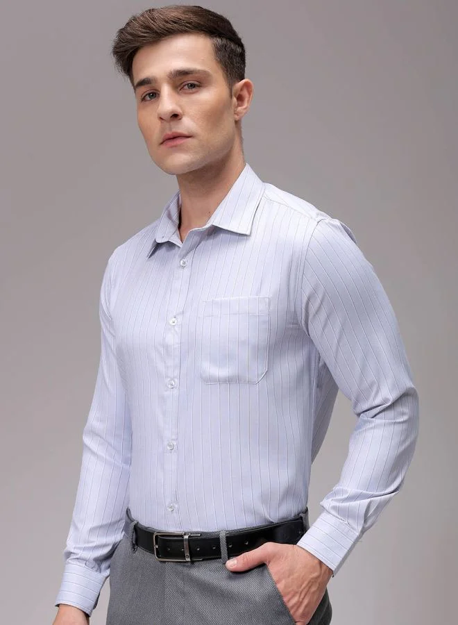 The Indian Garage Co Men Slim Fit Striped Full Sleeves Cutaway Collar Formal Shirt