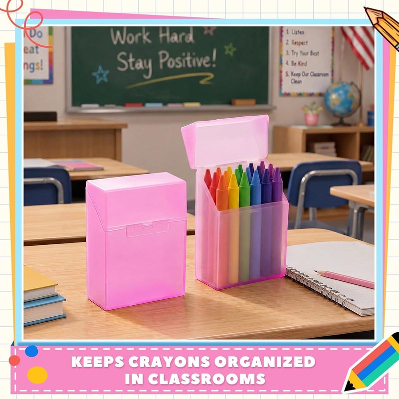 Clabby 2 Pcs Plastic Crayon Organizer Case for 24 Count Crayons Kids Art Supply Storage Box with Lid, Portable Holder for Classroom Home Travel, Fits Standard 24-Pack Crayon (Pink) - Image 5