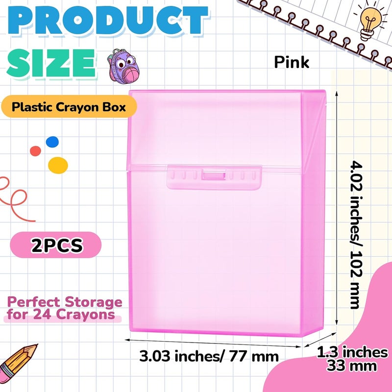 Clabby 2 Pcs Plastic Crayon Organizer Case for 24 Count Crayons Kids Art Supply Storage Box with Lid, Portable Holder for Classroom Home Travel, Fits Standard 24-Pack Crayon (Pink) - Image 2
