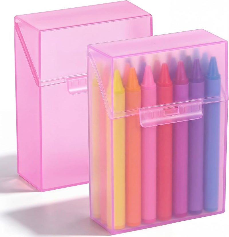 Clabby 2 Pcs Plastic Crayon Organizer Case for 24 Count Crayons Kids Art Supply Storage Box with Lid, Portable Holder for Classroom Home Travel, Fits Standard 24-Pack Crayon (Pink) - Image 1