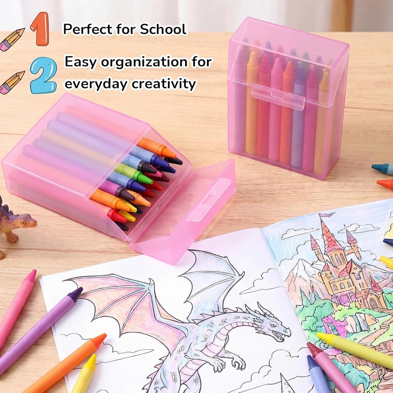 Clabby 2 Pcs Plastic Crayon Organizer Case for 24 Count Crayons Kids Art Supply Storage Box with Lid, Portable Holder for Classroom Home Travel, Fits Standard 24-Pack Crayon (Pink) - Image 4