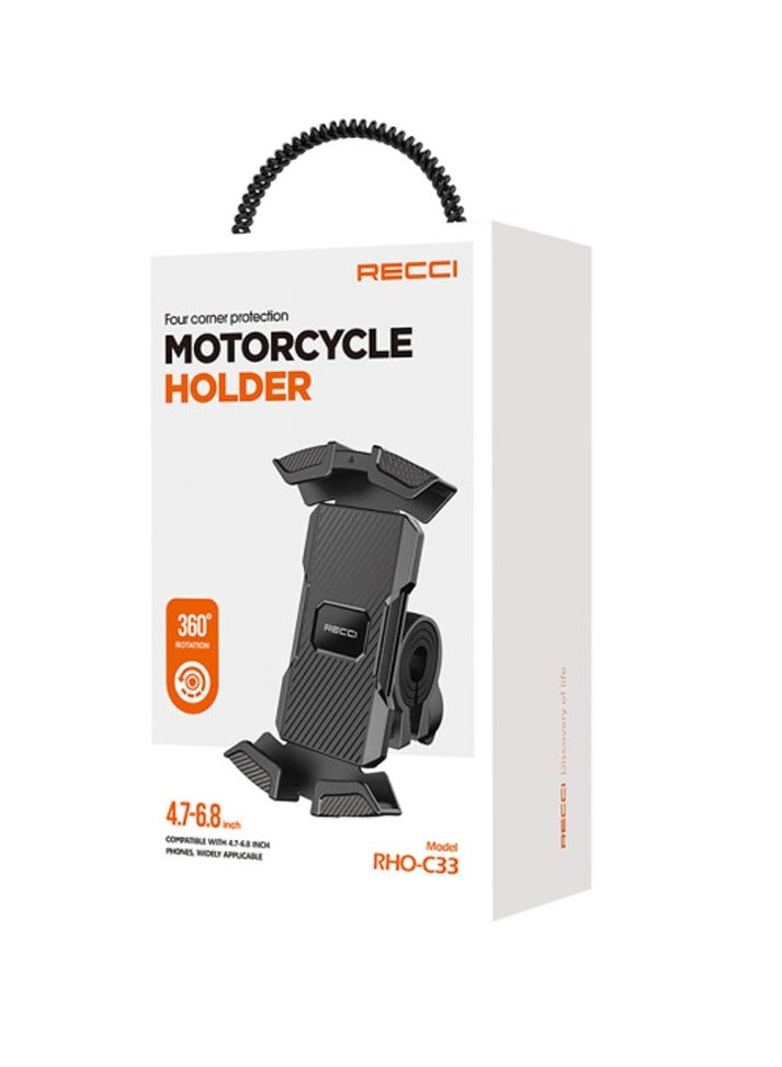 ريتشي حامل هاتف للدراجات النارية والدراجات الهوائية RECCI RHO-C33، دوران 360 درجة، تثبيت على المقود، مضاد للاهتزاز والخدوش، متوافق مع الهواتف الذكية من 4.7 حتى 6.8 بوصة، تركيب سهل بيد واحدة، نظام قفل مزدوج آمن، مصنوع من ABS وبولي كربونات متين مع سيليكون واقٍ، مثالي للدراجات النارية والسكوترات والدراجات الكهربائية، ثبات عالي على الطرق الوعرة - Image 2