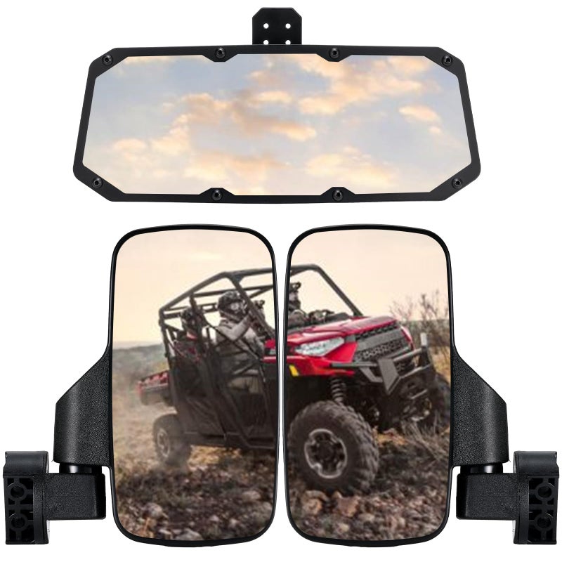 OFIG UTV Ranger Side Mirrors and UTV Center Mirror Set Compatible With 2015-2025 Polaris Ranger 500 570 900 1000 XP with Pro-Fit Profiled Tube - Image 1