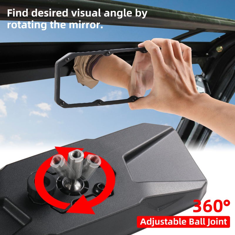 OFIG UTV Ranger Side Mirrors and UTV Center Mirror Set Compatible With 2015-2025 Polaris Ranger 500 570 900 1000 XP with Pro-Fit Profiled Tube - Image 5