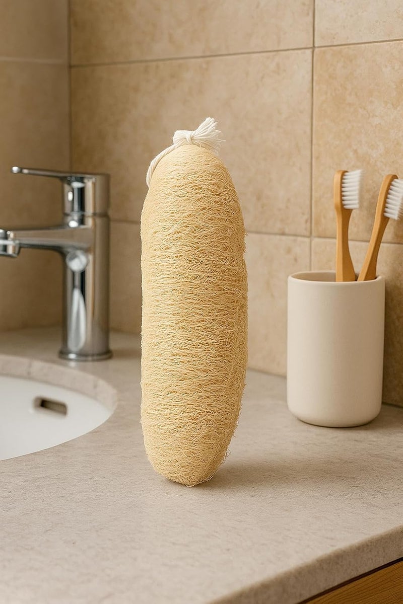 Natural Cylindrical Loofah Sponge Exfoliating Bath Scrubber with Hanging Loop for Men Women Daily Shower Spa Home Use Durable Design - Image 1