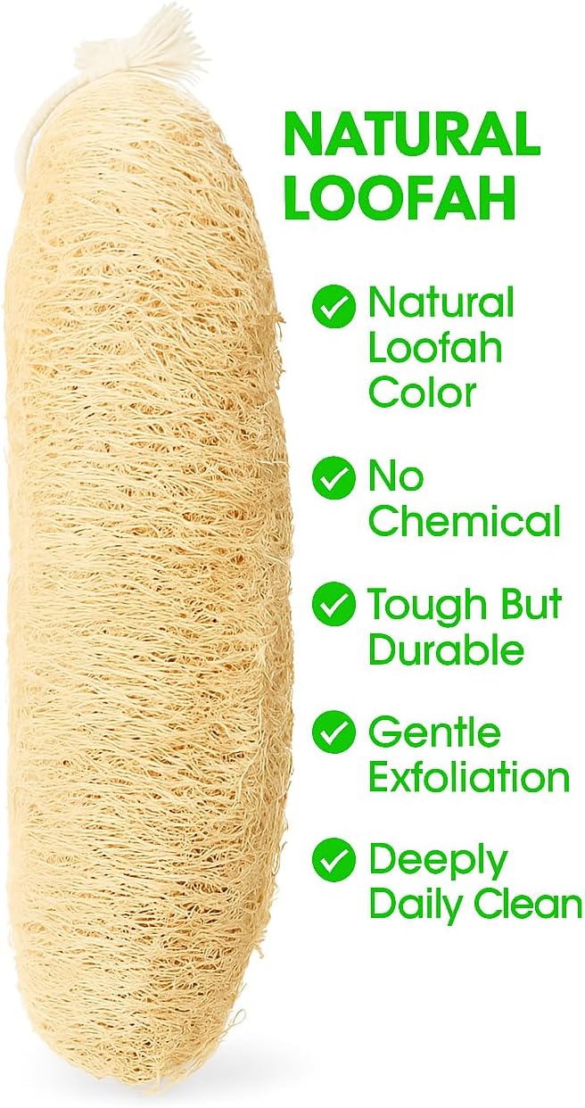 Natural Cylindrical Loofah Sponge Exfoliating Bath Scrubber with Hanging Loop for Men Women Daily Shower Spa Home Use Durable Design - Image 5