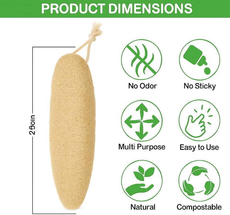 Natural Cylindrical Loofah Sponge Exfoliating Bath Scrubber with Hanging Loop for Men Women Daily Shower Spa Home Use Durable Design - Image 3