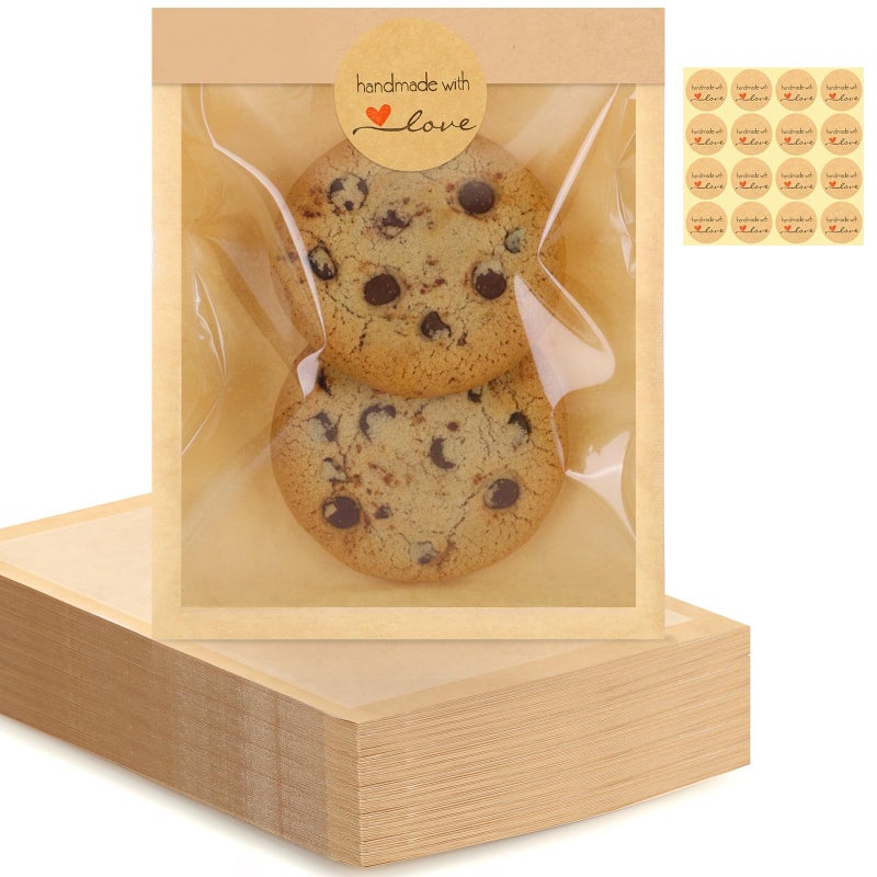 WSICSE 120 Pack Cookie Bags with Seal, 5.1x7.5 Inch Self Sealing Paper Bakery Bags with Window, Heat Sealable & Grease Resistant To Go Sleeves for Treat Donuts Scone Brownie Easter Party - Image 1