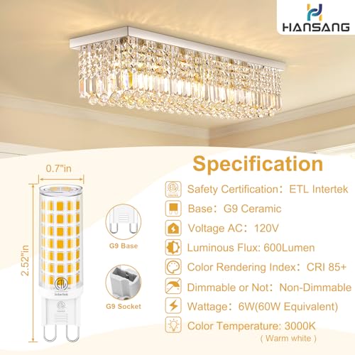 hansang G9 Led Bulb,6W(60W Halogen Bulb Replacement), Chandelier Light Bulbs,88 LEDs,Warm White 3000K,Non-dimmable,G9 Bi Pin Base,360° Transparent Plastic,550LM,Pack of 6 - Image 2