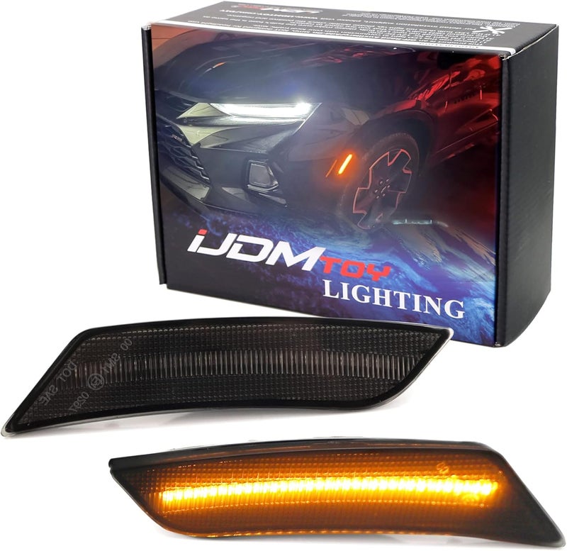 iJDMTOY Smoked Lens Amber Full LED Bumper Side Marker Light Kit Compatible With 2019-up Chevrolet Blazer, Powered by 27-SMD LED, Replace OEM Front Sidemarker Lamps - Image 1