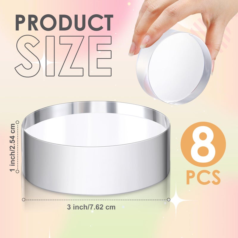 Remerry 8 Pcs Acrylic Round Blocks for Display Clear Polished Blocks for Display Clear Acrylic Edge Polished Base Display Riser for Table Showing Cosmetics Collectibles Figures(3 x 3 x 1 Inches) - Image 3