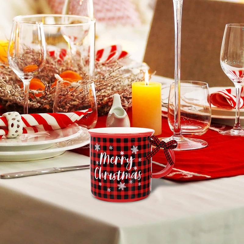 Whaline أكواب قهوة صغيرة بمناسبة عيد الميلاد من واهلين 6 قطع مع شريط مزخرف بتصميم شاحنة ريندير وشجرة عيد الميلاد لتزيين الطاولة هدايا عيد الميلاد - Image 5