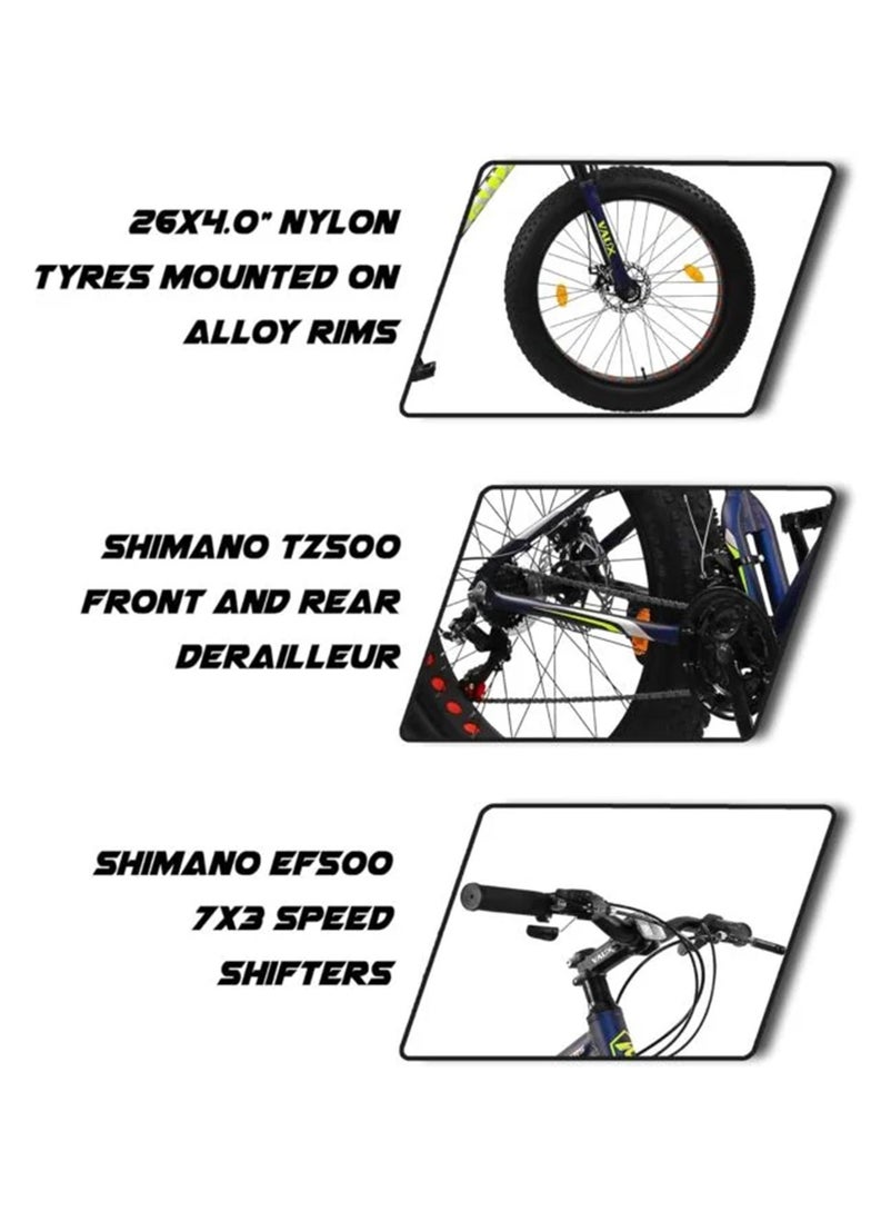 Vaux دراجة Vaux Joggers Fat Bike للرجال مع تروس 21 سرعة وإطار من سبائك الألومنيوم - دراجة ذات إطارات كبيرة للأولاد بعمر 15 عامًا مع إطارات 26 × 4.0 بوصة - شوكة تعليق أمامية قابلة للقفل وفرامل قرصية مزدوجة - رمادية  - Image 3