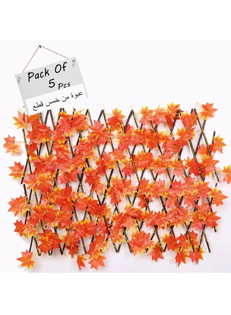 LINGWEI Bamboo Wooden Fence with Artificial Plants Orange Ivy Leaf Expandable Wicker for Home Wall Decoration Fence For Garden Villa Balcony 5pcs - Image 1