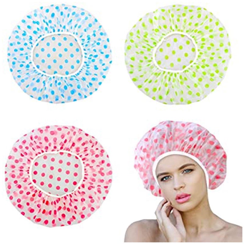 Reusable Shower Cap 6 Pack | Elastic Waterproof Hair Cover for Shower, Spa, Salon, Makeup | Extra Large 17.3 in | Foldable Travel-Ready Caps for Women, Men, Hotels | Hair Protection Accessories - Image 1