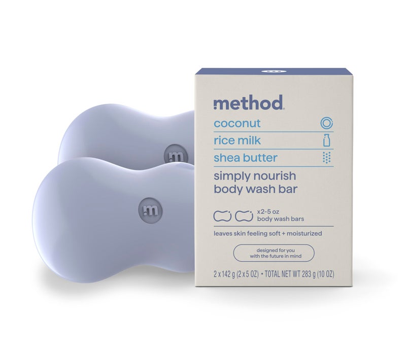Method Bar Soap, Simply Nourish, Coconut, Rice Milk + Shea Butter notes, Plastic Free, 2 bars, 5oz each - Image 1