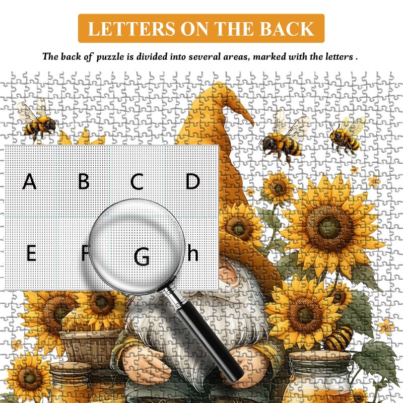 PICKFORU Sunflower Gnome Puzzle for Adults 1000 Pieces, Funny Garden Gnomes Honey Bee Jigsaw Puzzle, Floral Nature Themed Challenge for Adults Art - Image 5