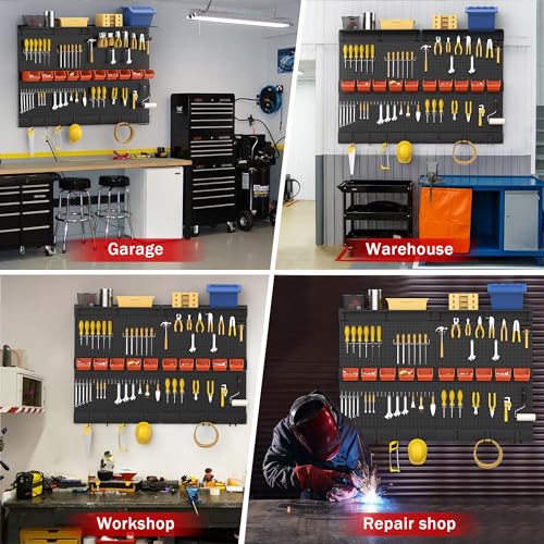 Ultrawall Black Pegboard Wall Organizer, 48X 36 inch for Garage Storage with Hooks, Storage Bins, Tool Panel Organizer, 72pcs - Image 4