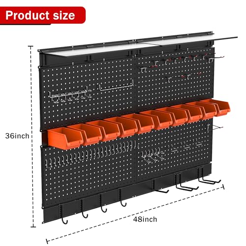 Ultrawall Black Pegboard Wall Organizer, 48X 36 inch for Garage Storage with Hooks, Storage Bins, Tool Panel Organizer, 72pcs - Image 2
