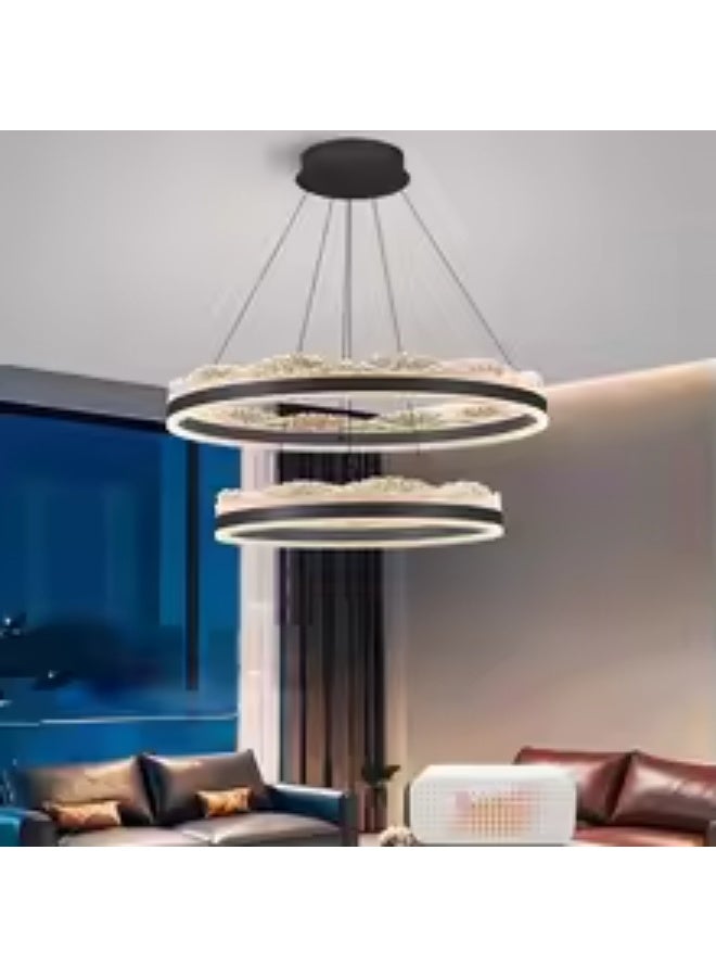 Prime Sole Modern LED Ring Chandelier Pendant Light Double Ring Hanging Ceiling Light Fixture for Living Room Dining Area Bedroom Decorative Ceiling Lamp for Home Interior Lighting - Image 2