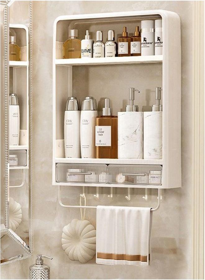 HOMESTAR 2-Tier Wall Mounted Bathroom Rack Hanger Bath Organizer Makeups With Hooks and Drawer For Bathroom - Image 2