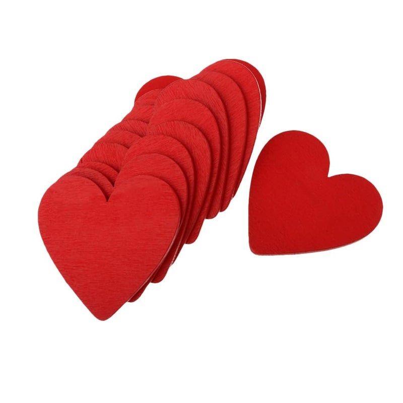 BESTOYARD 20pcs Red Wooden Heart Slices Blank Unfinished Wood Cutout DIY Accessary for Wedding Christmas Party 5cm