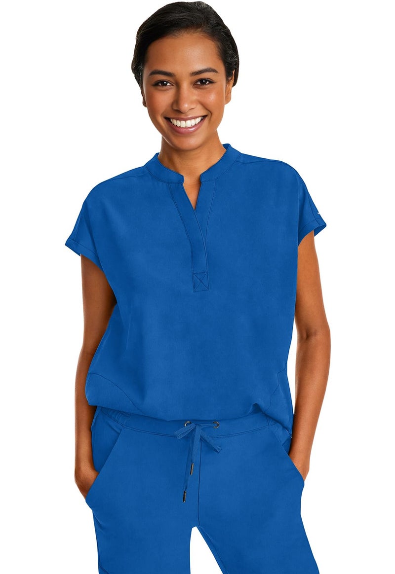Healing Hands Women's Scrub Top Relaxed Fit Journey Top - 2 Pockets with Knit Details, Dolman Sleeve and Rounded Hem - 2152, M, Royal - Image 1