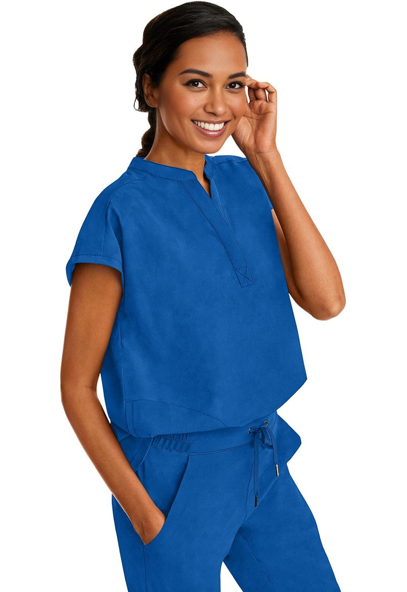 Healing Hands Women's Scrub Top Relaxed Fit Journey Top - 2 Pockets with Knit Details, Dolman Sleeve and Rounded Hem - 2152, M, Royal - Image 4