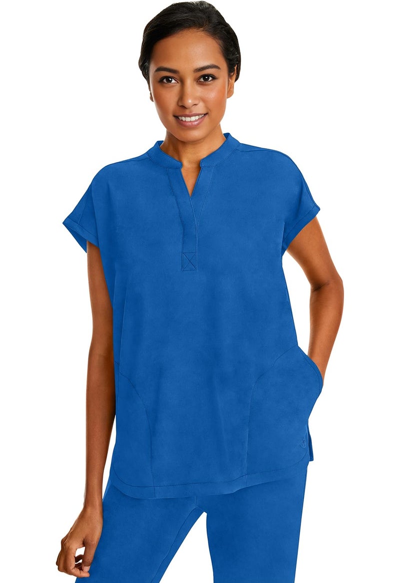 Healing Hands Women's Scrub Top Relaxed Fit Journey Top - 2 Pockets with Knit Details, Dolman Sleeve and Rounded Hem - 2152, M, Royal - Image 5
