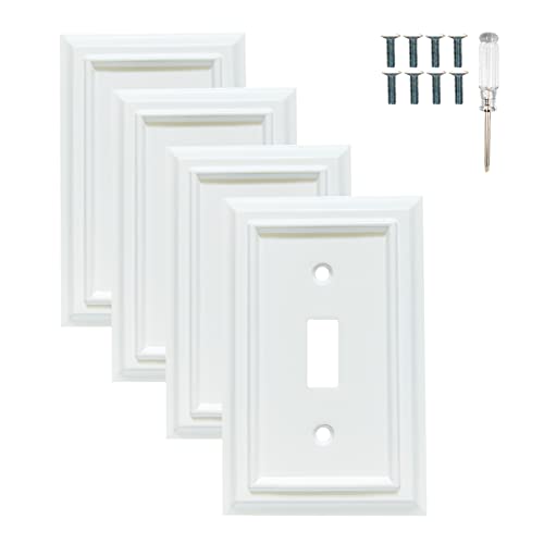 Funkiim Wall Plates, Duplex Outlet Covers, Toggle Light Switch Plates, Decorator Light Switch Cover, Bamboo Fiber Material Wall Plate, Standard Size Wall Plates of various styles, White (1 Gang Toggle 4 Pack) - Image 1