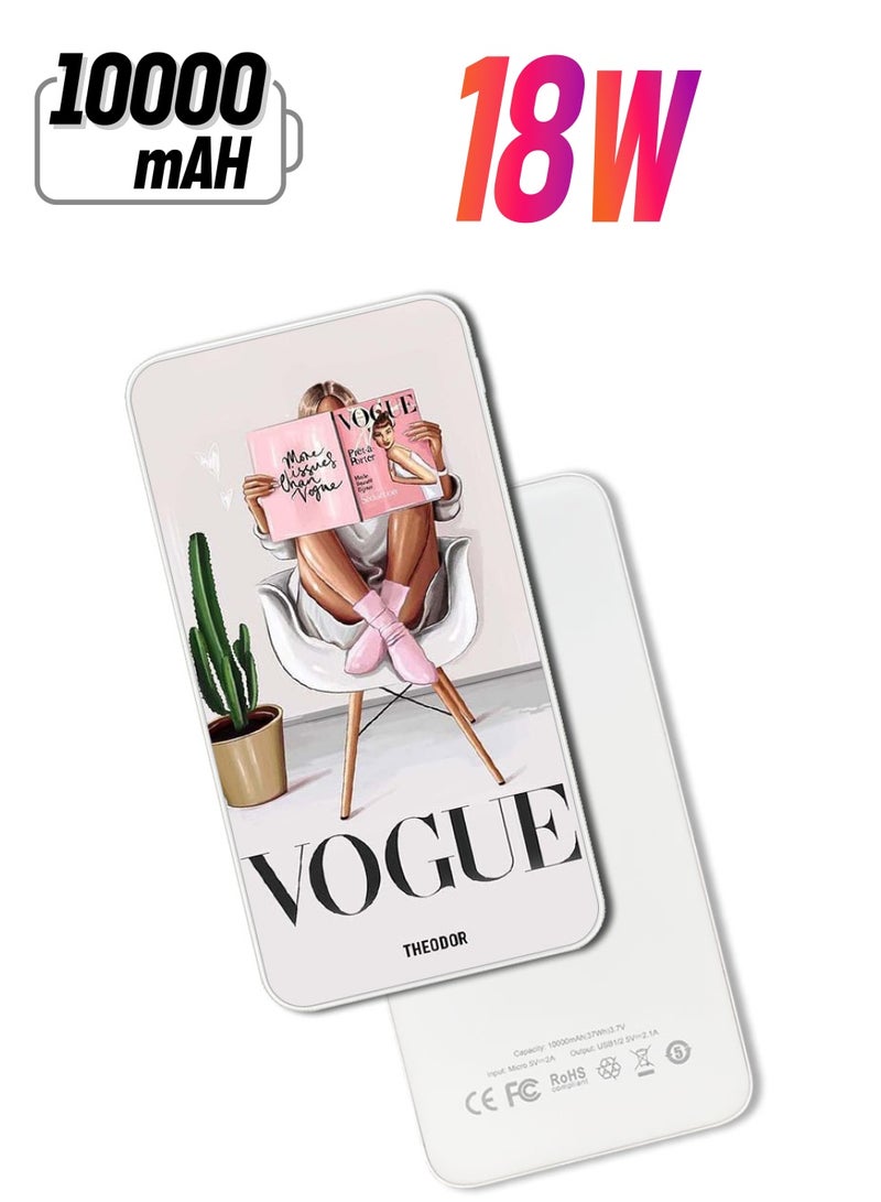 Theodor 10,000 mAh Super Fast Charging Ultra Compact Power Bank with Quick Charge & Power Delivery, Portable Charger For iPhone and Android Vogue Art - Image 1