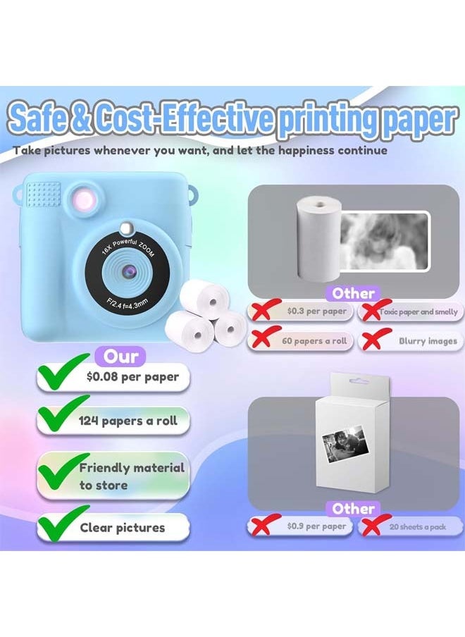 L&E Instant Print Camera for Kids, Mini Thermal Printing Camera, No Ink Required, HD Digital Video 1080P HD Cameras for Toddler, 32G TF Card, 3 Print Paper, Gift for Boys Girls (Blue)  - Image 5