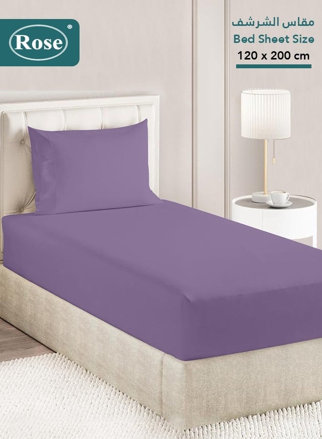 Rose Luxurious Plain Fitted Sheet with Deep Pockets and Pillow Case, Bed Sheet 2-Pieces Set, Soft & Cozy Microfiber Breathable and Cooling, Extra Twin Size 120x200 cm, Lilac - Image 1