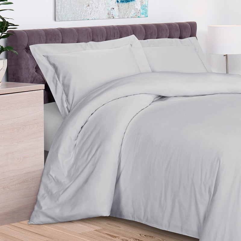 SUPERIOR Rayon from Bamboo 300 Thread Duvet Cover Set, Includes 1 Duvet Cover with Button Closure, 2 Pillow Shams, Soft, Luxury, Lightweight Bedding, Sateen Weave - Full/Queen, Platinum - Image 1