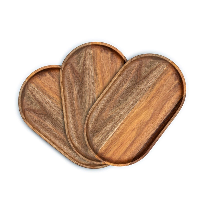 BF BILL.F SINCE 1983 Wood Plates Set of 3 Acacia Wooden Dinner Plates Serving Trays 12 Inch Rectangular Wooden Serving Platters for Home Decor Food Vegetables Fruit Charcuterie BBQ Serving Tray 