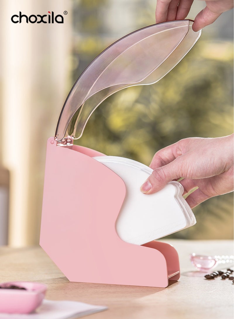 choxila 1pc Pink Coffee Filter Holder, Coffee Filter Storage with Dustproof Cover, Coffee Filter Paper Dispenser Rack, Coffee Filter Box for Coffee Shop, Home, Office, Capacity of 200 pcs V60 and Cone Coffee Filters - Image 2