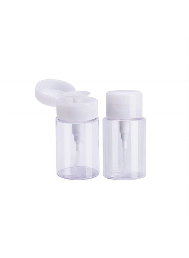 SYBL 2 Pack 150ml/5 oz Empty Clear Push Down Pump Dispenser Bottles with White Flip Cap for Nail Polish Remover Facial Makeup Remover Toner Water Sample Travel Container - Image 1