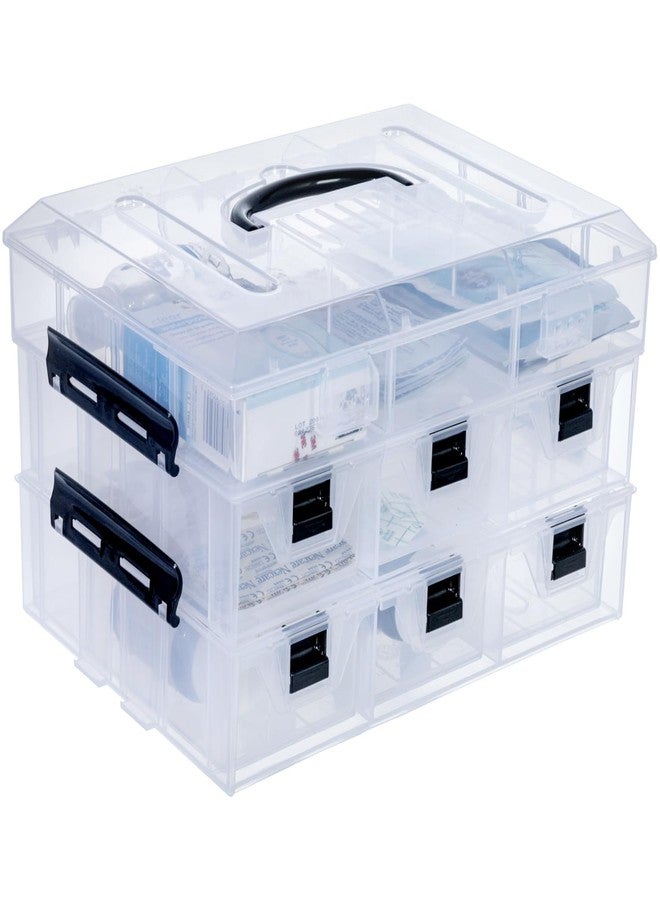 MyGift 11 Inch Clear Arts and Crafts Sewing Supplies Storage Organizer Case with Black Accents, 24 Customizable Compartments, and 6 Drawers with Removable Dividers - Image 1