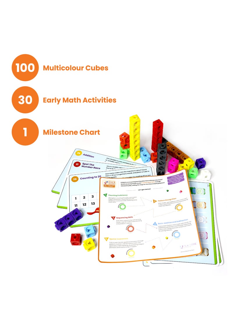 PlayVerse Toys PlayVerse Link & Learn Early Math Cubes, Number Blocks for Kids, 100 Multicolour Cubes, 30 Math Activities, Ages 3+ Boys/Girls, Math Activity Toy, Improves STEM & Fine Motor Skills - Image 3
