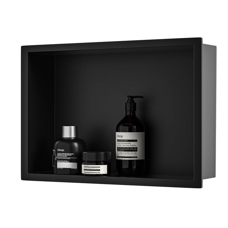 Bernkot Stainless Steel Shower Niche 18 X 12 Matte Black No Tile Needed Niche Shower for Bathroom Storage Recessed Wall Shelf Over Mount Installation