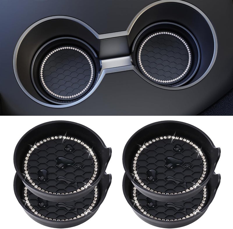 Amooca Car Cup Coaster Universal Non-Slip Cup Holders Bling Crystal Rhinestone 4 Pack - Black - Image 1