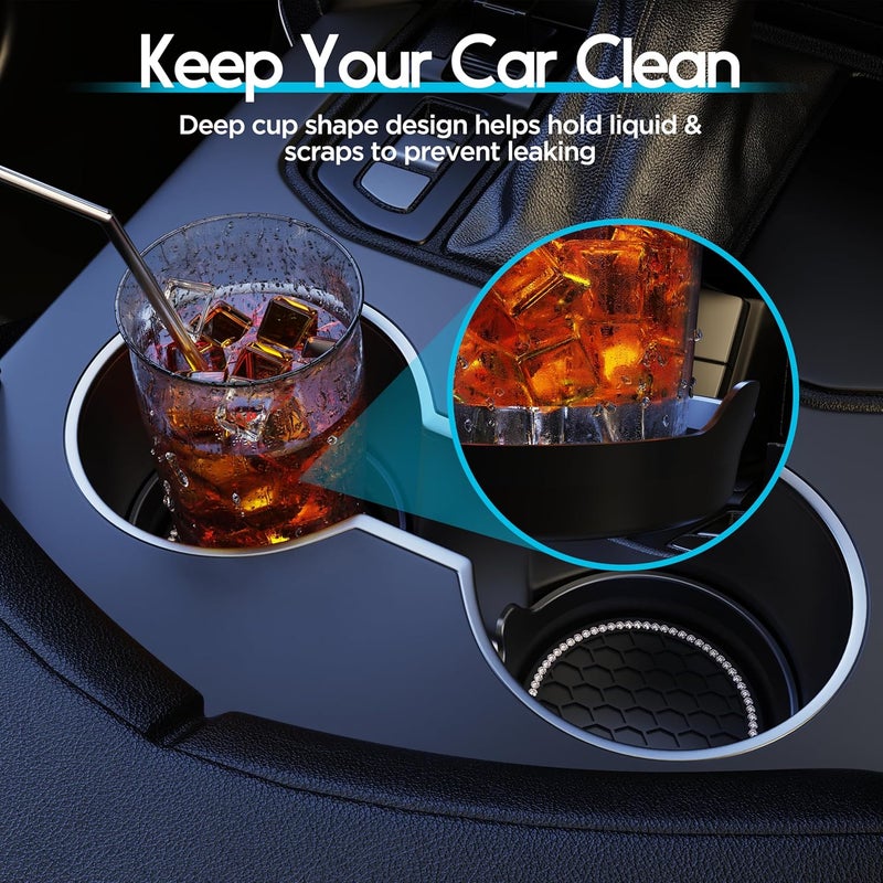 Amooca Car Cup Coaster Universal Non-Slip Cup Holders Bling Crystal Rhinestone 4 Pack - Black - Image 4