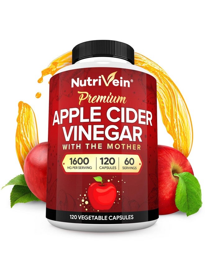 Nutrivein Nutrivein Premium Apple Cider Vinegar Supplements with Mother - 1600 mg - 120 Apple Cider Vinegar Capsules: ACV Pills for Digestion, Keto, Cleansing, and Balanced Nutrition - Image 1