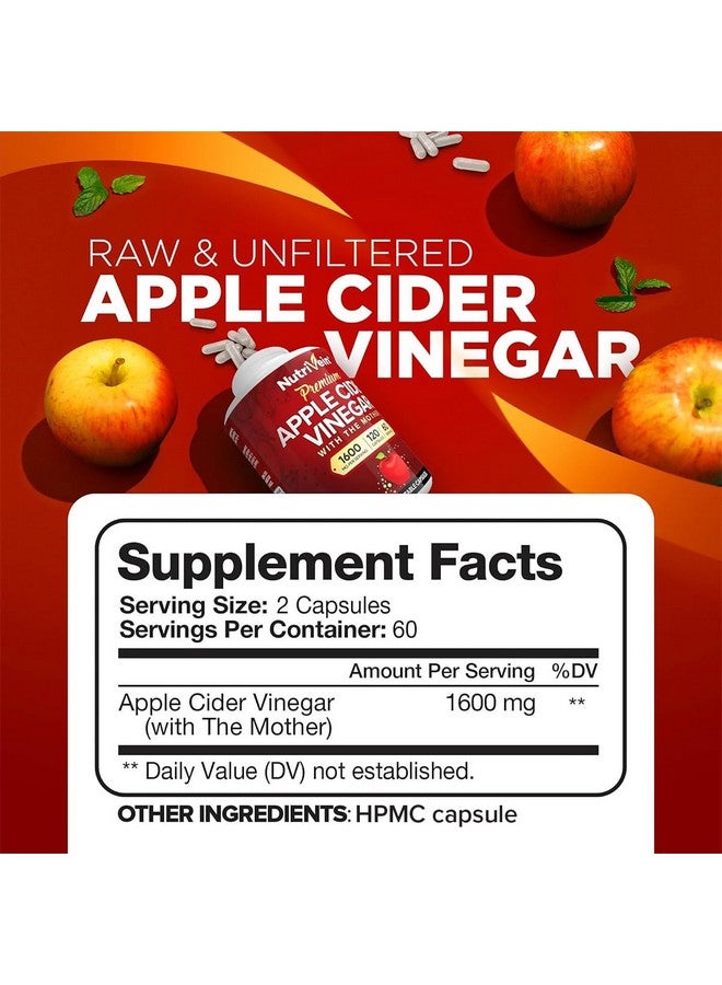 Nutrivein Nutrivein Premium Apple Cider Vinegar Supplements with Mother - 1600 mg - 120 Apple Cider Vinegar Capsules: ACV Pills for Digestion, Keto, Cleansing, and Balanced Nutrition - Image 2