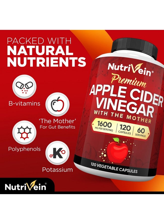 Nutrivein Nutrivein Premium Apple Cider Vinegar Supplements with Mother - 1600 mg - 120 Apple Cider Vinegar Capsules: ACV Pills for Digestion, Keto, Cleansing, and Balanced Nutrition - Image 3