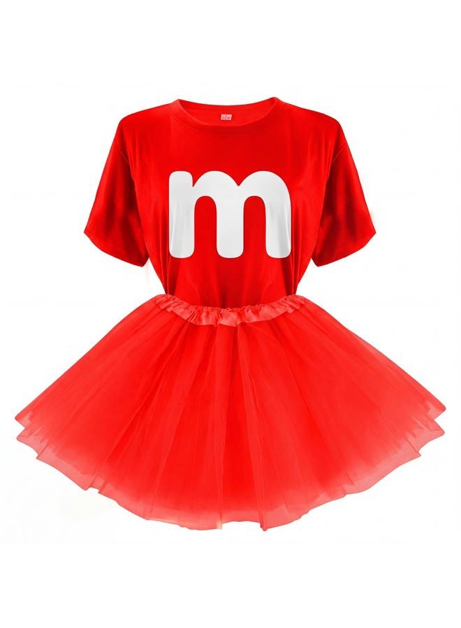 FONYFA Letter M Halloween Costume T-Shirt Tutu Skirts T Shirt Team Group Costume Funny for Halloween Christmas Party Costume, Red, Small - Image 1