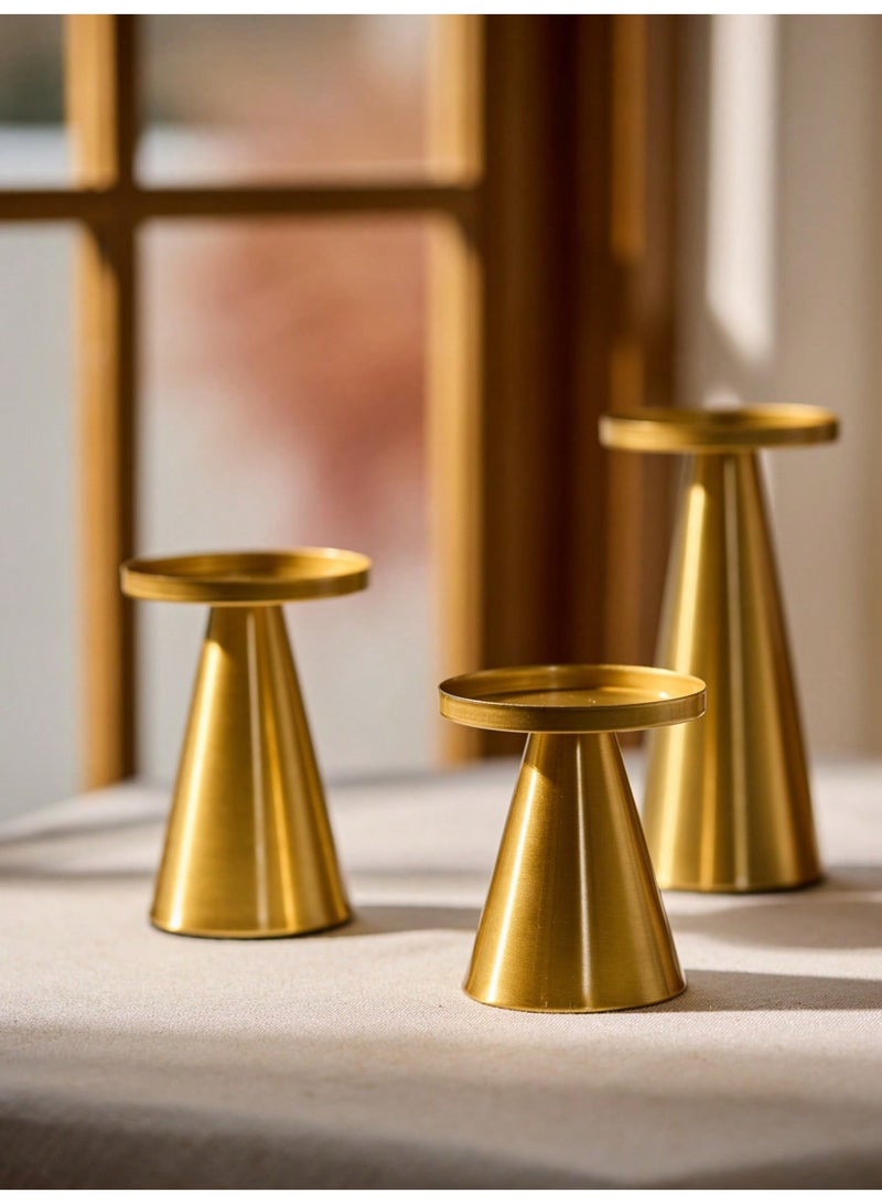 دائرة مربعة طقم حامل شموع مطلي بالنحاس 3 قطع – ديكور منزلي أنيق للمناسبات، طاولة رمضان، هدية عيد الأم، للحفلات وتزيين طاولة الطعام، مناسب للمنازل والمطاعم الراقية - Image 4