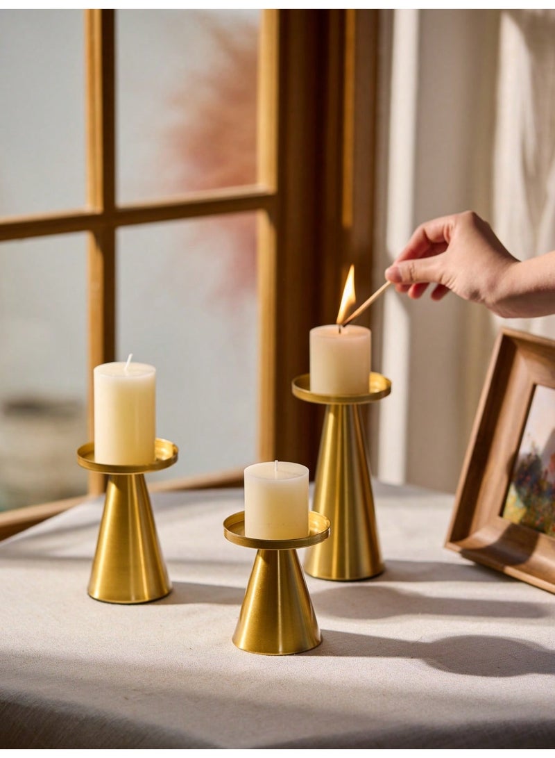 دائرة مربعة طقم حامل شموع مطلي بالنحاس 3 قطع – ديكور منزلي أنيق للمناسبات، طاولة رمضان، هدية عيد الأم، للحفلات وتزيين طاولة الطعام، مناسب للمنازل والمطاعم الراقية - Image 2