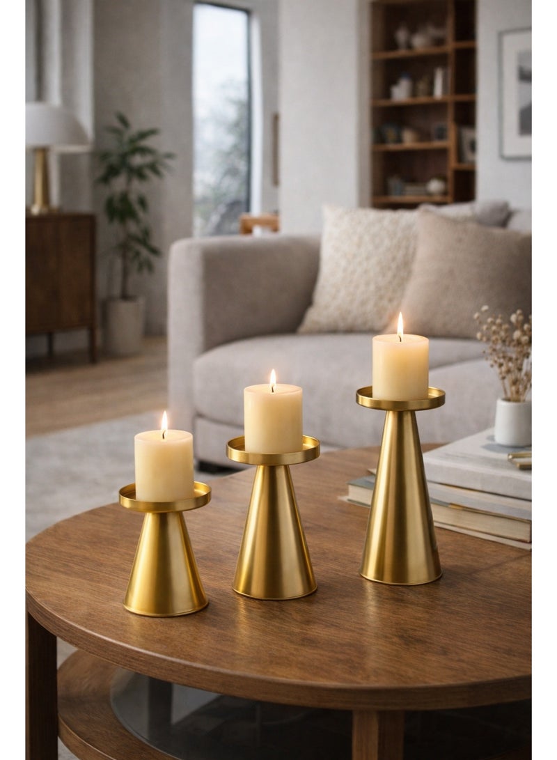 دائرة مربعة طقم حامل شموع مطلي بالنحاس 3 قطع – ديكور منزلي أنيق للمناسبات، طاولة رمضان، هدية عيد الأم، للحفلات وتزيين طاولة الطعام، مناسب للمنازل والمطاعم الراقية - Image 3