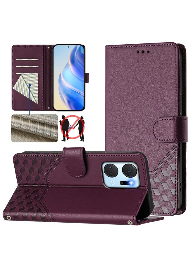 زبون جراب هاتف جلدي بنقشة قرص العسل بتقنية RFID لهاتف Honor X7a 4G / Play 7T 5G - Image 1